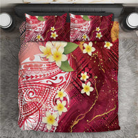 Polynesian Tribal Tattoo Bedding Set Plumeria Blood Red and Gold Marble Pattern LT9 Red - Polynesian Pride