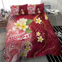 Polynesian Tribal Tattoo Bedding Set Plumeria Blood Red and Gold Marble Pattern LT9 - Polynesian Pride