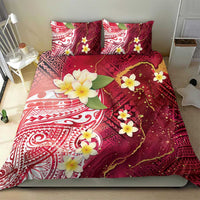Polynesian Tribal Tattoo Bedding Set Plumeria Blood Red and Gold Marble Pattern LT9 - Polynesian Pride