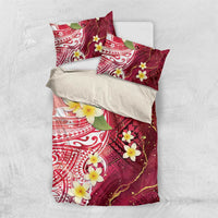Polynesian Tribal Tattoo Bedding Set Plumeria Blood Red and Gold Marble Pattern LT9 US Twin 172cm x 218cm Red - Polynesian Pride
