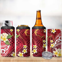 Polynesian Tribal Tattoo 4 in 1 Can Cooler Tumbler Plumeria Blood Red and Gold Marble Pattern