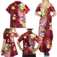 Polynesian Tribal Tattoo Family Matching Summer Maxi Dress and Hawaiian Shirt Plumeria Blood Red and Gold Marble Pattern LT9 - Polynesian Pride