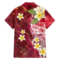 Polynesian Tribal Tattoo Family Matching Summer Maxi Dress and Hawaiian Shirt Plumeria Blood Red and Gold Marble Pattern LT9 - Polynesian Pride