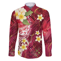 Polynesian Tribal Tattoo Family Matching Tank Maxi Dress and Hawaiian Shirt Plumeria Blood Red and Gold Marble Pattern LT9 Dad's Shirt - Long Sleeve Red - Polynesian Pride