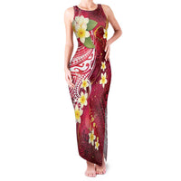 Polynesian Tribal Tattoo Family Matching Tank Maxi Dress and Hawaiian Shirt Plumeria Blood Red and Gold Marble Pattern LT9 Mom's Dress Red - Polynesian Pride