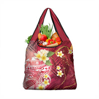 Polynesian Tribal Tattoo Grocery Bag Plumeria Blood Red and Gold Marble Pattern