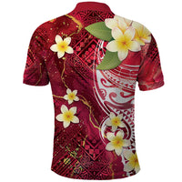 Polynesian Tribal Tattoo Polo Shirt Plumeria Blood Red and Gold Marble Pattern