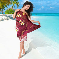 Polynesian Tribal Tattoo Sarong Plumeria Blood Red and Gold Marble Pattern