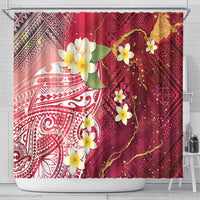 Polynesian Tribal Tattoo Shower Curtain Plumeria Blood Red and Gold Marble Pattern