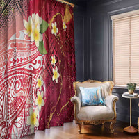 Polynesian Tribal Tattoo Window Curtain Plumeria Blood Red and Gold Marble Pattern