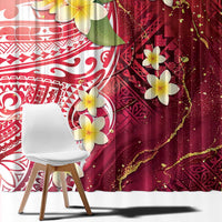 Polynesian Tribal Tattoo Window Curtain Plumeria Blood Red and Gold Marble Pattern