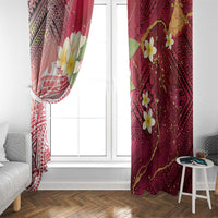 Polynesian Tribal Tattoo Window Curtain Plumeria Blood Red and Gold Marble Pattern