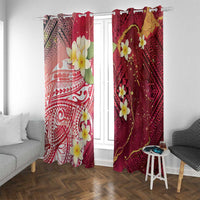 Polynesian Tribal Tattoo Window Curtain Plumeria Blood Red and Gold Marble Pattern
