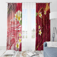 Polynesian Tribal Tattoo Window Curtain Plumeria Blood Red and Gold Marble Pattern