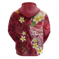 Polynesian Tribal Tattoo Zip Hoodie Plumeria Blood Red and Gold Marble Pattern