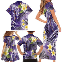 Polynesian Tribal Tattoo Family Matching Short Sleeve Bodycon Dress and Hawaiian Shirt Plumeria Purple Marble Pattern LT9 - Polynesian Pride
