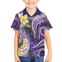Polynesian Tribal Tattoo Family Matching Tank Maxi Dress and Hawaiian Shirt Plumeria Purple Marble Pattern