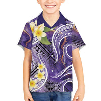 Polynesian Tribal Tattoo Hawaiian Shirt Plumeria Purple Marble Pattern