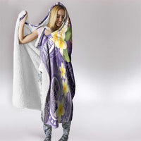Polynesian Tribal Tattoo Hooded Blanket Plumeria Purple Marble Pattern