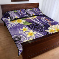 Polynesian Tribal Tattoo Quilt Bed Set Plumeria Purple Marble Pattern