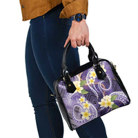 Polynesian Tribal Tattoo Shoulder Handbag Plumeria Purple Marble Pattern