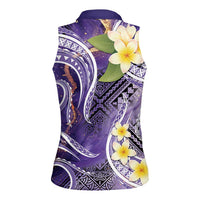 Polynesian Tribal Tattoo Women Sleeveless Polo Shirt Plumeria Purple Marble Pattern LT9 - Polynesian Pride