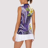 Polynesian Tribal Tattoo Women Sleeveless Polo Shirt Plumeria Purple Marble Pattern LT9 - Polynesian Pride
