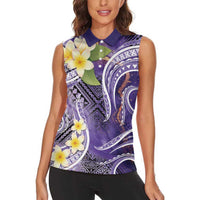 Polynesian Tribal Tattoo Women Sleeveless Polo Shirt Plumeria Purple Marble Pattern LT9 - Polynesian Pride