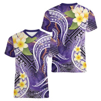 Polynesian Tribal Tattoo Women V-Neck T-Shirt Plumeria Purple Marble Pattern LT9 - Polynesian Pride