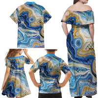 Polynesian Tribal Tattoo Family Matching Off Shoulder Maxi Dress and Hawaiian Shirt Swirling Ocean Marble Pattern LT9 - Polynesian Pride