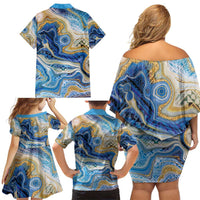 Polynesian Tribal Tattoo Family Matching Off Shoulder Short Dress and Hawaiian Shirt Swirling Ocean Marble Pattern LT9 - Polynesian Pride