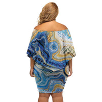Polynesian Tribal Tattoo Family Matching Off Shoulder Short Dress and Hawaiian Shirt Swirling Ocean Marble Pattern LT9 - Polynesian Pride