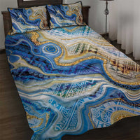 Polynesian Tribal Tattoo Quilt Bed Set Swirling Ocean Marble Pattern