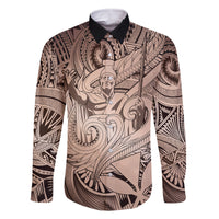 Personalised Aloha King Kamehameha Spirits Family Matching Mermaid Dress and Hawaiian Shirt Beige Special LT9 Dad's Shirt - Long Sleeve Beige - Polynesian Pride