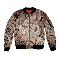 Personalised Aloha King Kamehameha Spirits Sleeve Zip Bomber Jacket Beige Special LT9 Unisex Beige - Polynesian Pride