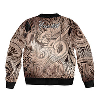 Personalised Aloha King Kamehameha Spirits Sleeve Zip Bomber Jacket Beige Special LT9 - Polynesian Pride