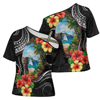 Hafa Adai Guam Cross Shoulder Shirt Guahan Seal Chamorro Stones Tribal - Polynesian Pride