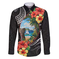 Hafa Adai Guam Family Matching Off Shoulder Short Dress and Hawaiian Shirt Guahan Seal Chamorro Stones Tribal