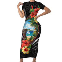 Hafa Adai Guam Family Matching Short Sleeve Bodycon Dress and Hawaiian Shirt Guahan Seal Chamorro Stones Tribal