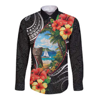 Hafa Adai Guam Long Sleeve Button Shirt Guahan Seal Chamorro Stones Tribal