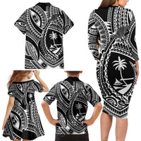 Hafa Adai Guam Inspired Tattoo Family Matching Long Sleeve Bodycon Dress and Hawaiian Shirt