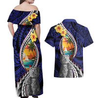 Hafa Adai Guam Seal Latte Stones Artwork Couples Matching Off Shoulder Maxi Dress and Hawaiian Shirt