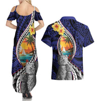 Hafa Adai Guam Seal Latte Stones Artwork Couples Matching Summer Maxi Dress and Hawaiian Shirt