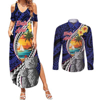 Hafa Adai Guam Seal Latte Stones Artwork Couples Matching Summer Maxi Dress and Long Sleeve Button Shirt