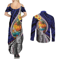 Hafa Adai Guam Seal Latte Stones Artwork Couples Matching Summer Maxi Dress and Long Sleeve Button Shirt