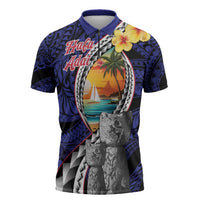 Hafa Adai Guam Seal Latte Stones Artwork Zipper Polo Shirt LT9 Blue - Polynesian Pride