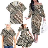 Niho Taniwha Kowhaiwhai Family Matching Off The Shoulder Long Sleeve Dress and Hawaiian Shirt