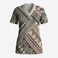 Niho Taniwha Kowhaiwhai Scrub Top LT9 Adult Beige - Polynesian Pride