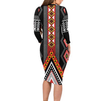 Niho Taniwha Taniko Motif Family Matching Long Sleeve Bodycon Dress and Hawaiian Shirt LT9 - Polynesian Pride
