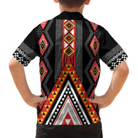 Niho Taniwha Taniko Motif Family Matching Off The Shoulder Long Sleeve Dress and Hawaiian Shirt